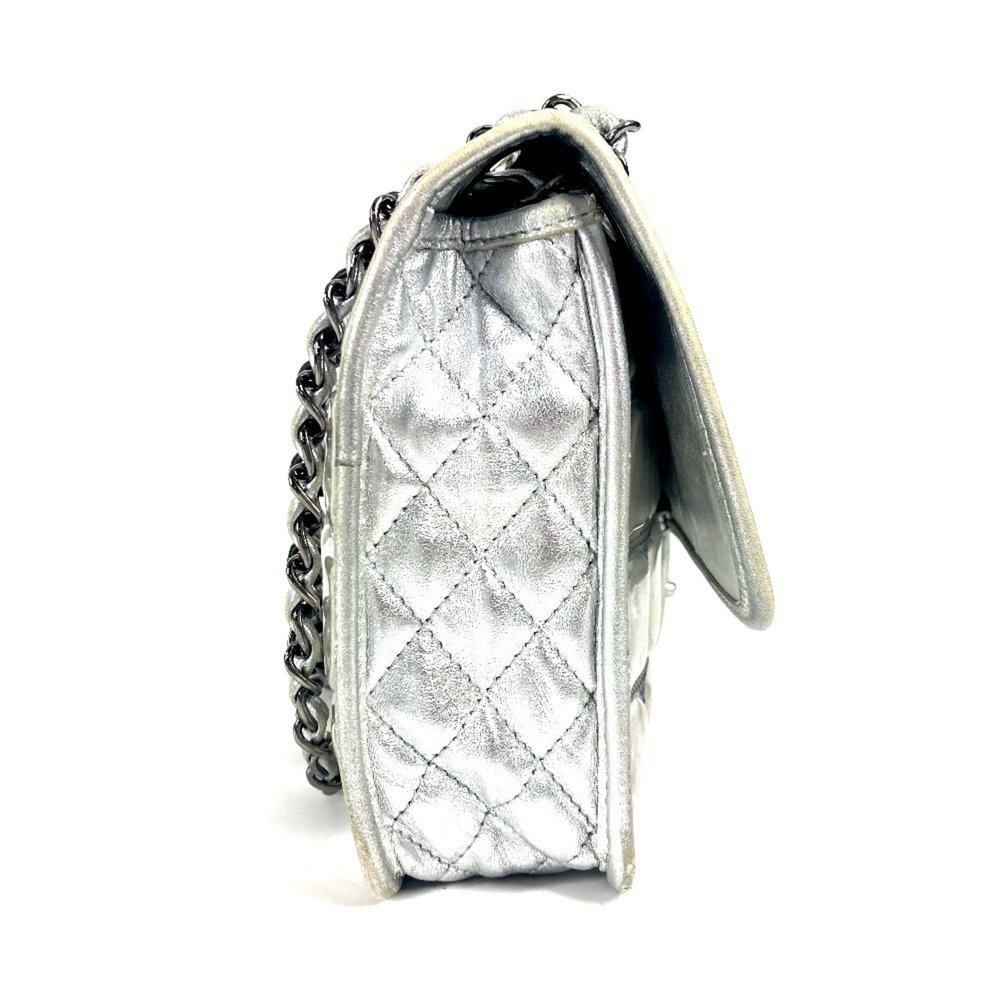 CHANEL Ice Cube Flap Double Chain Bag, Shoulder Leather, Women's, Silver - Picture 3 of 13